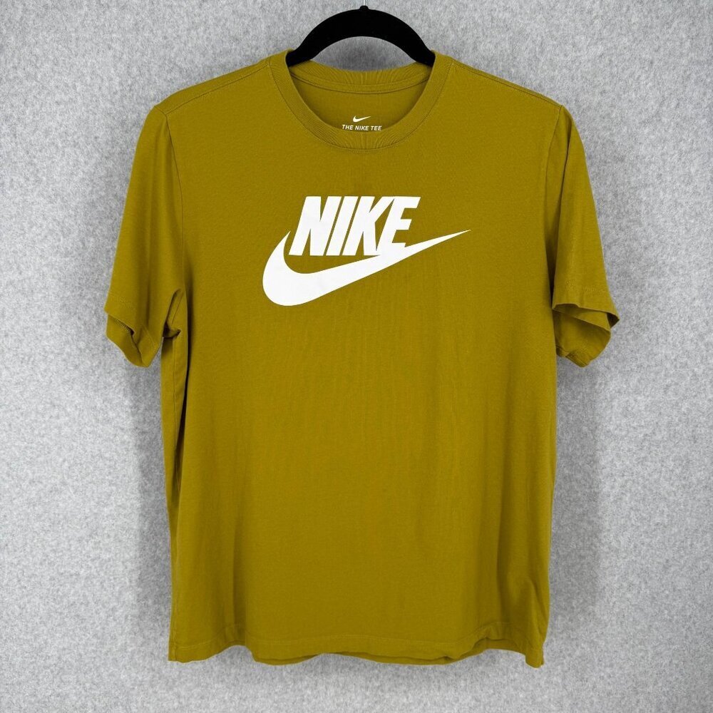 Nike Mens White Graphic T Shirt Size XL Green Swoosh Spellout Sportswear Casual